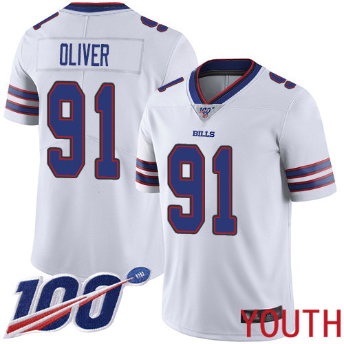 Youth Buffalo Bills #91 Ed Oliver White Vapor Untouchable Limited Player 100th Season NFL Jersey->youth nfl jersey->Youth Jersey
